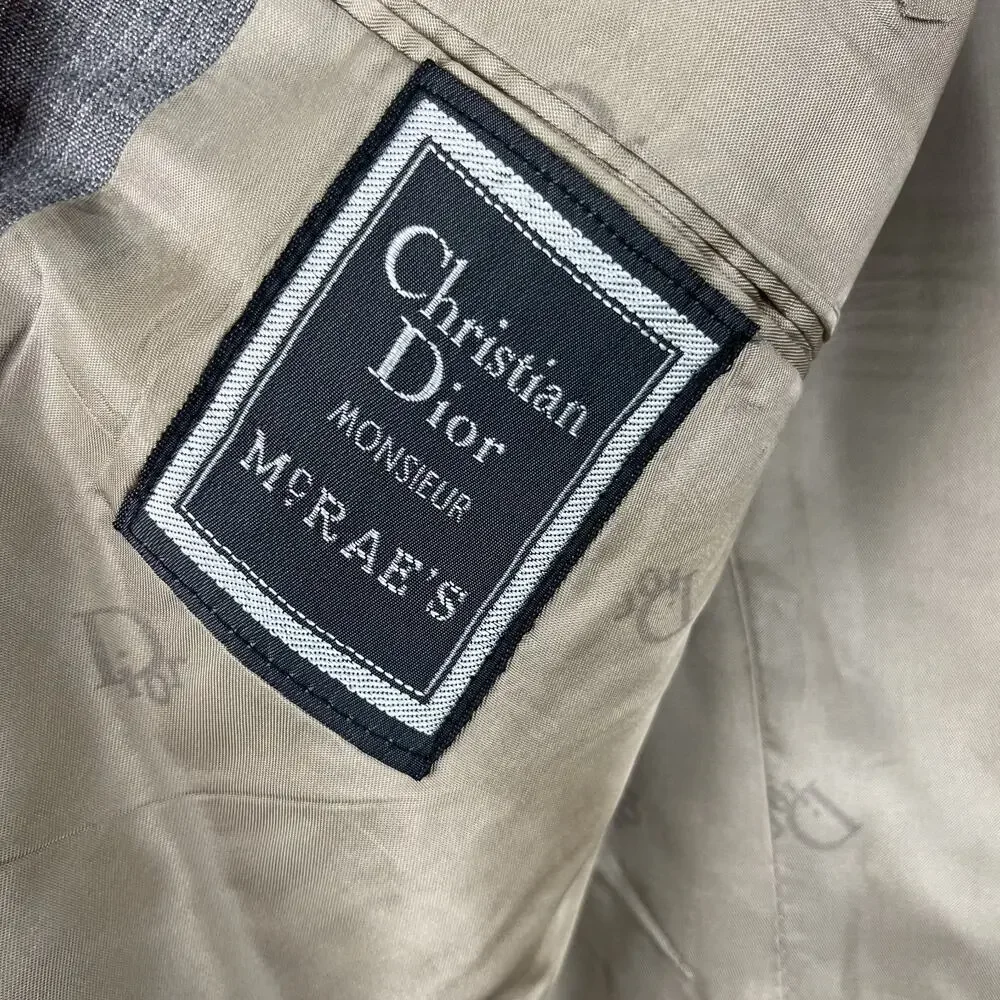 Vintage Christian Dior Monsieur Blazer Sport Coat Mens 44R Gray Taupe‎ Pinstripe